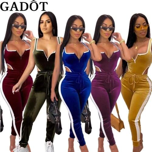 Hot-Selling Top And Bodysuit Gold Velvet Jogging Sports Suit Two-Piece Suit Clothing Women 2020 Tracksuits Womens