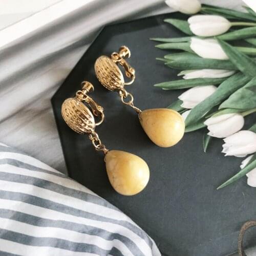 Cute Teardrop Yellow Natural Stone Earring Travel Party Jewelry For Women Girls