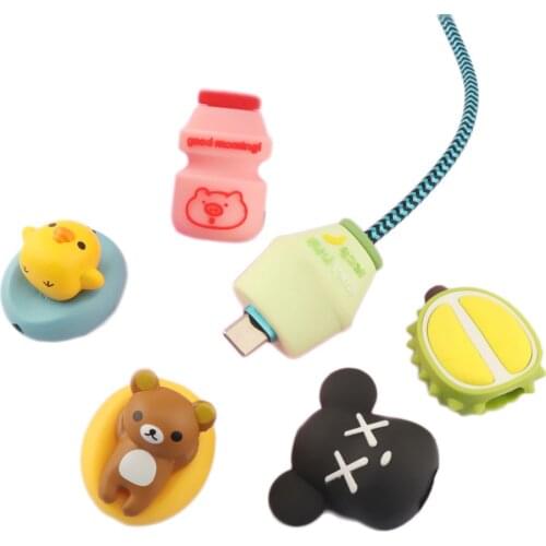 Cute Type C Cable Protector Cartoon Data Line Cord Protective Case USB C Cable Winder Cover Micro USB Charging Cable Organizer