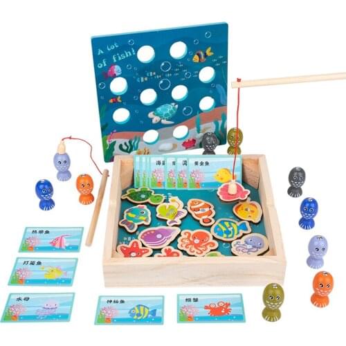 New Wooden 2 In 1 Magnetic Fishing Game Parent-child Interaction Animal Cognition Early Educational Toys For Children Kids Gift