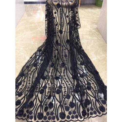 New pattern 5yards/bag AX548# Black with flowers and beads mesh lace fabric for bridal wedding dress/sawing Free shipping