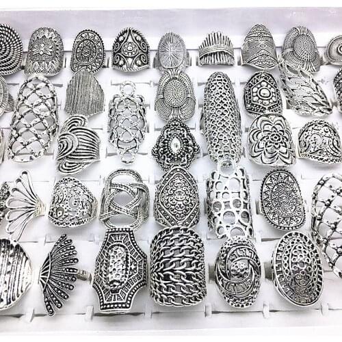 Wholesale 100pcs/Lot Vintage Jewelry Rings Antique Silver Plated Finger Ring for Men Women Party dress up