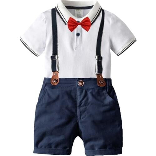 2 3 4 5 6 Years Toddler Boys Sets Casual Short Sleeve T-shirt Overalls Shorts Kids Clothing Summer Baby Child Clothes Boy 2pcs