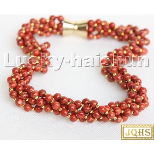 Natural Selectable Length 5row Baroque round red sponge coral beads necklace c187