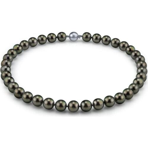 TAHITIAN BLACK PEARL NECKLACE GENUINE HUGE 20"8-9MM NATURAL ROUND PERFECT