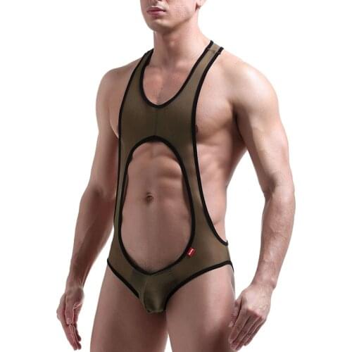 Sexy Mens Thongs Lingerie Male Mesh Bodysuit Suspender Jockstrap Wrestling Singlet Bodysuits Underwear Sleepweaank Tops