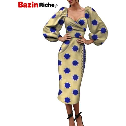 Spring Fall African Dress Bodycon Elegant Lady V Neck Off Shoulder Midi Clothing Club Party Night Vintage Skirt WY8826