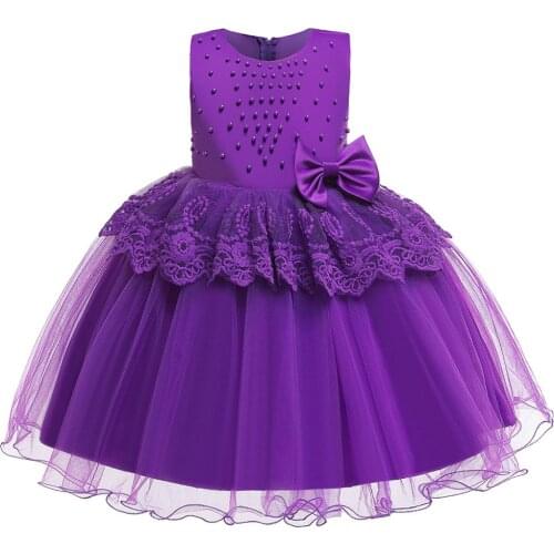 Toddler Girl Dresses Round Neck Sleeveless Girl Lace Princess Dress Latest Popular Beads and Flowers Decorated Childrens Wear