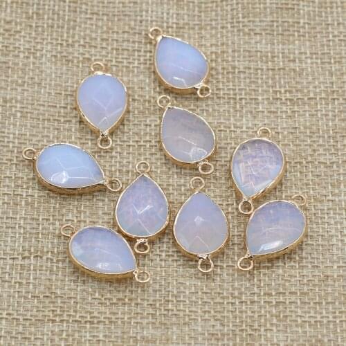 2pcs Natural Stone Pendants Water Drop Opal Golden Plated Pendant for Jewelry Making Necklace Bracelet Accessories