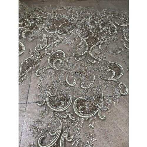 Popular embroidery tulle French mesh fabric with beads SYJ-488883 African lace for evening dress material