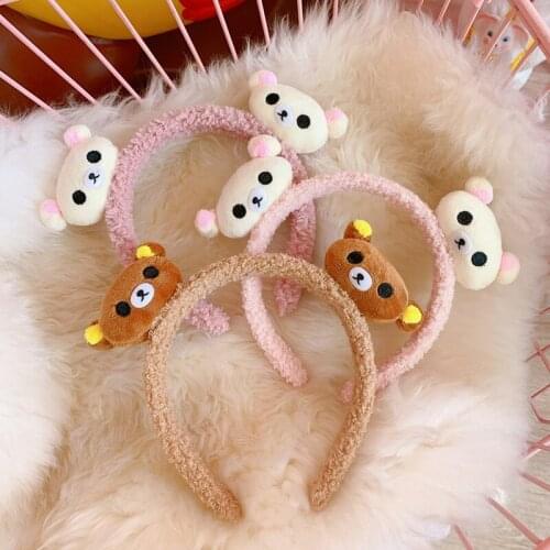 Rilakkuma Bear Hairband Japanese Anime Rilakkuma Girls Plush Headband Cartoon Headwear Hair Styling Makeup Wash Accessories Gift