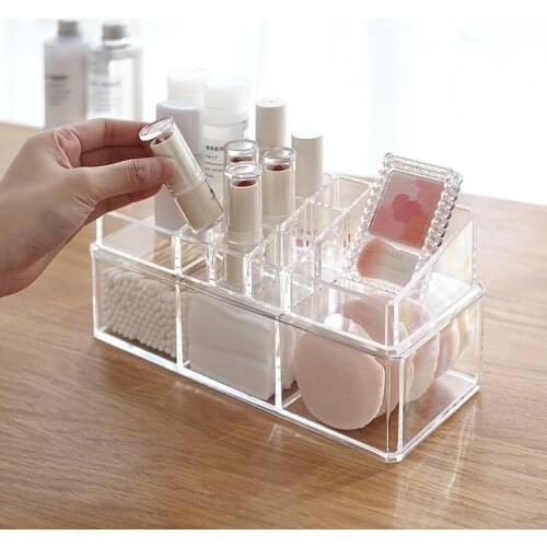 Transparent Lipstick Cosmetic Storage Box Dust-Proof Makeup Cotton Brush Swab Puff Desktop Storage Box