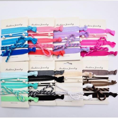 Different Solid FOE Lace Knotted Girl Hair Ties elastic for Hair Accessories 80cards/lot wholesale