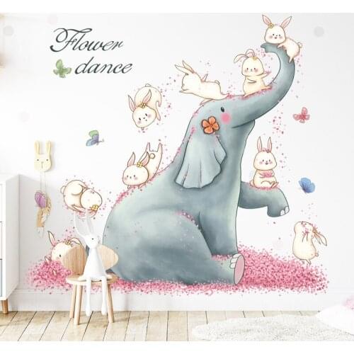 Modern Wall Stickers Bedroom Childrens Room Decoration Elephant Rabbit Decal Kindergarten Classroom Removable Cartoon Wallpaper