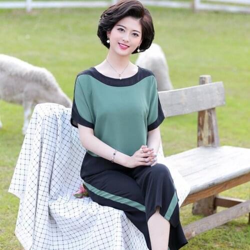 Middle Aged Women Tracksuit Summer Mother Short Sleeve Fashion Causal Two Piece Loose Chiffon Suit Plus Size 4XL Pants Set W210