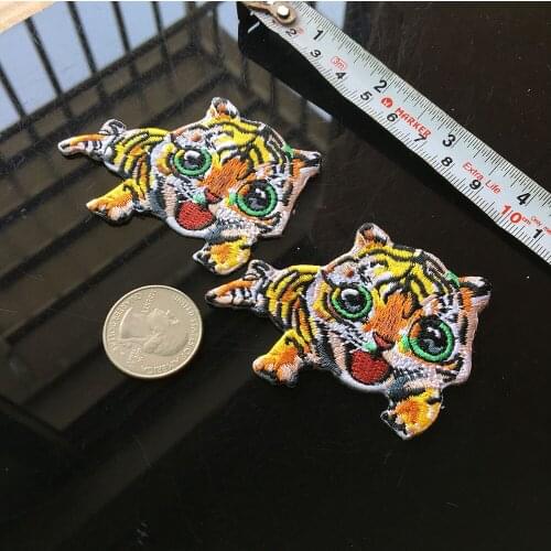 2PCS Cartoon Tiger Animals Patches Cute Embroidery Applique Iron on Patches for Clothing Embellished Badge Clothes Sticker Decor