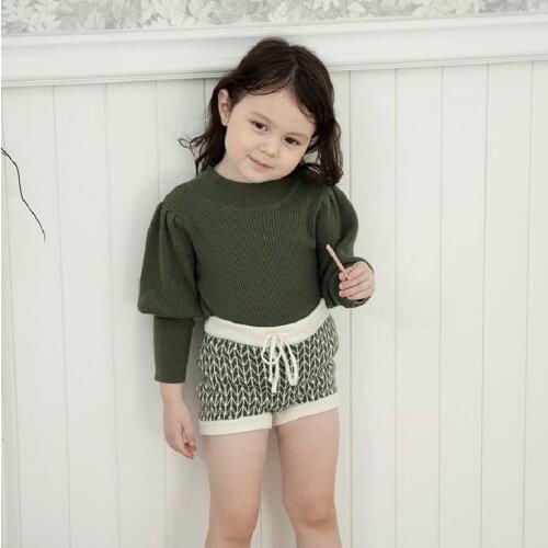 Knitted Baby Sweater Set Autumn 2021 Infant Baby Clothes Set Knitwear Tops And Rabbit Shorts Cotton Toddler Tracksuit For Kids