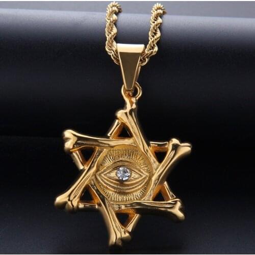 Hip Hop Jewelry Iced Out Bling Star of David with Eye Pendants Necklaces Fashion Vintage Charm Necklace Gifts for Men and Women