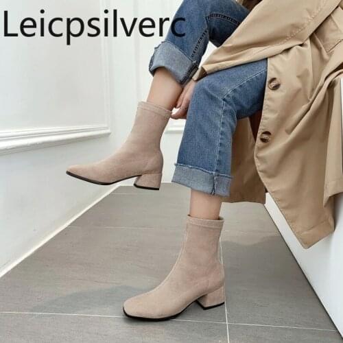 Womens Boots Autumn And Winter The New fashion Square head Thick heel mid heel Short tube Womens shoes plus size 32-43