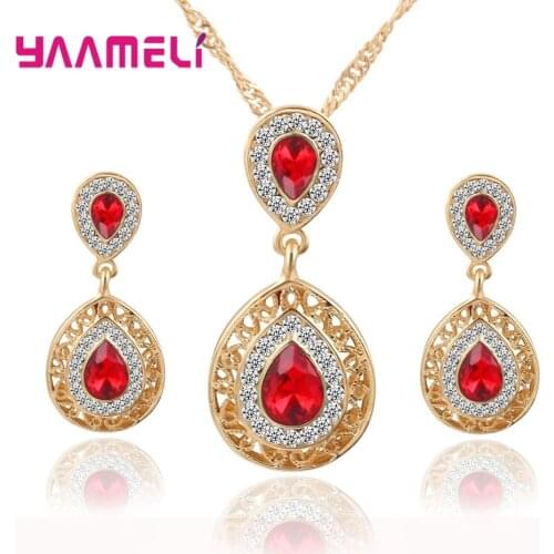 New Arrival Women Lady Girls Fashion Dubai Jewelry Sets Top Quality 925 Sterling Silver Waterdrop Pendnt Necklace/Earrings