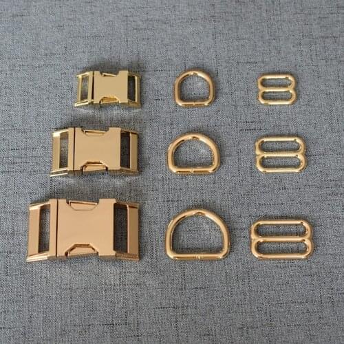 1 Set 15mm20mm25mm Golden Webbing Metal Hardware D Ring Adjuster Belt Strap Slider Release Buckle Three-Piece Use For DIY