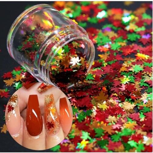 1box of 15colors maple leaf color maple leaf ultra-thin Classic hot color changing maple leaf laser two-color thin sequins nails