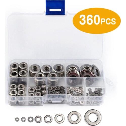360PCS Car Flat Washers Stainless Steel 8 Sizes Durable Washers Gasket Assortment Set