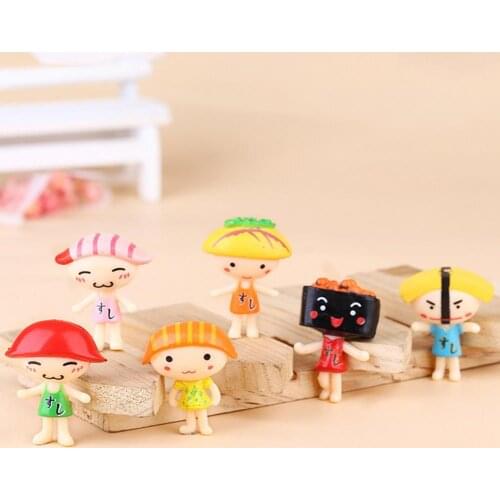 6Pcs Cute Cartoon Figure Salmon Simulation Sushi Doll Micro Landscape Decoration
