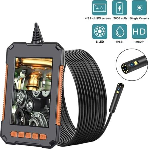 8mm Endoscope Camera 1080P HD 4.3'' Screen Flexible IP67 Waterproof Inspection Borescope Snake Camera with 8 LED 32GB Card