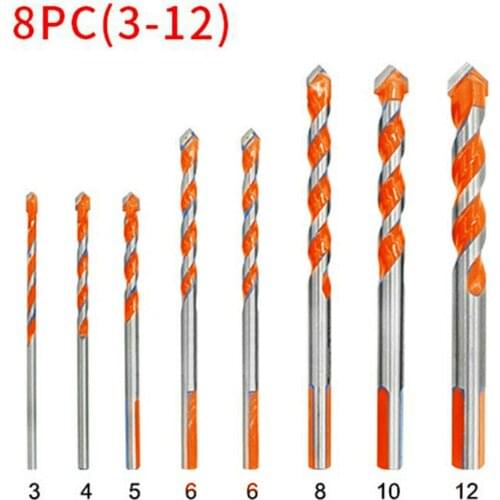 8Pcs Brill Bits Multi-Material Triangle Drill Bit Diamond Set For Tile Concrete Brick Glass Plastic Wood Stone 3-12mm