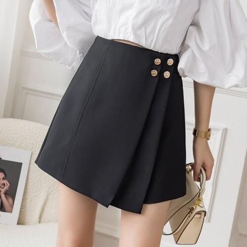 Irregular double-breasted skirt summer new high-waist slim A-line package hip short skirt hakama