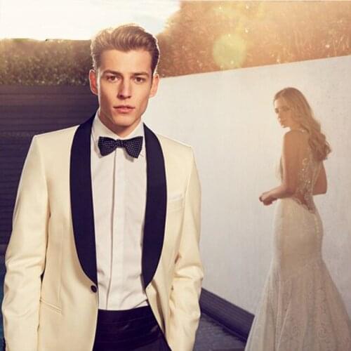 White One Button Groom Tuxedos Mans Suits For Wedding Party Suits Evening Dresses Peaky Blinders Two Pieces Suits(Jacket+Pants)