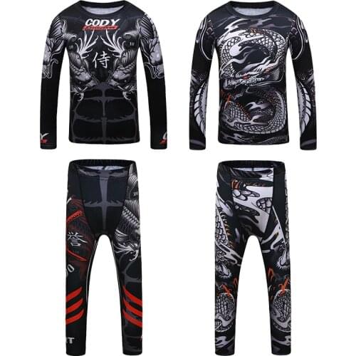 Kids Fitness MMA Boxing Jerseys Jiujitsu Bjj Rashguard Long Sleeves +Pants Compression Gym Muay Thai Boxeo Sleeve Clothing Sets