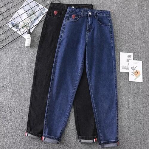 Spring Oversized Cuffs Jeans Woman High Waist Patches Harem Pants Female Loose Casual Trousers Mujer Korean Style Black Denim
