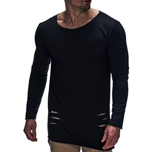 New Fashion Men Slim Fit O-Neck Long Sleeve Muscle Tee T-shirt Casual Tops Stylish Womens Slim Hole Tops T-Shirts