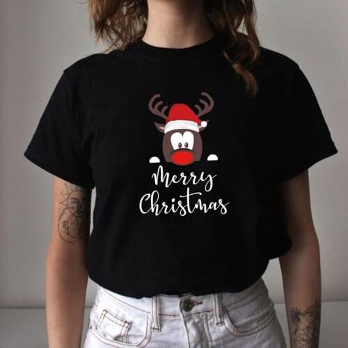Kawaii Vintage Women Santa Claus Merry Christmas T Shirt Navidad T-shirt Girl Harajuku Tee Female 90S Clothes Reindeer Tshirt