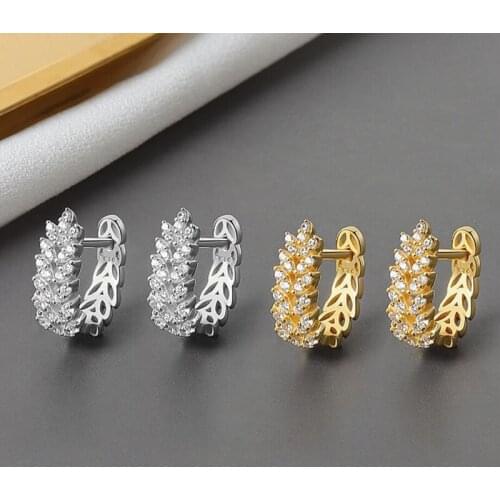 KOFSAC 2020 Fashion 925 Sterling Silver Earrings For Women Luxury Full Zircon Leaf U Earring Female Party Jewelry Bijoux Gift