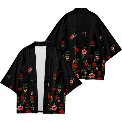 Summer Creative Floral Shirt Three-quarter Sleeves Kimono Stand Collar Cardigan Loose Large Size National Style Mens Jacket