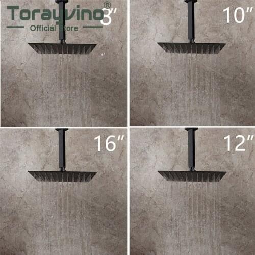 Bathroom Matte Black Shower Head Ceiling Mounted Grifo Ducha Square Shower Head Rainfall Spray Brass Mixer Faucet With Tube