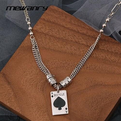 Mewanry 925 Sterling Silver Necklace for Women New Trend Party Playing Cards Ace of Spades Clavicle Chain Jewelry Birthday Gifts