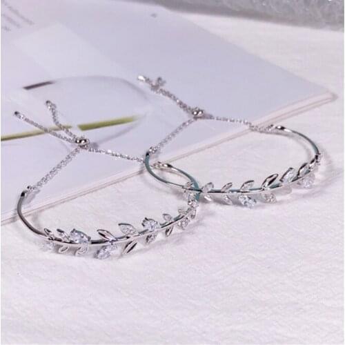 Fashion Trendy Adjustable 925 Sterling Silver Leaf Bracelet Bangles for Women Simple Plant Bracelet Femme Jewelry Birthday Gife
