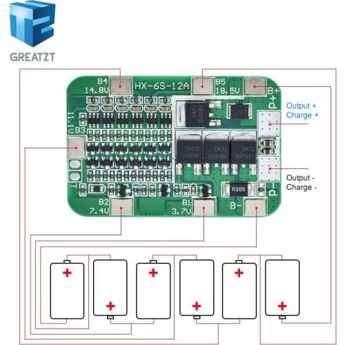 GREATZT 6S 15A 24V PCB BMS Protection Board For 6 Pack 18650 Li-ion Lithium Battery Cell Module New Arrival