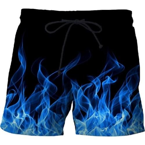 2021Blue Flame Mens Beach Shorts Pants Fitness Quick-drying Swimwear Street Funny Funny 3D Print Shorts Factory Direct S-6XL