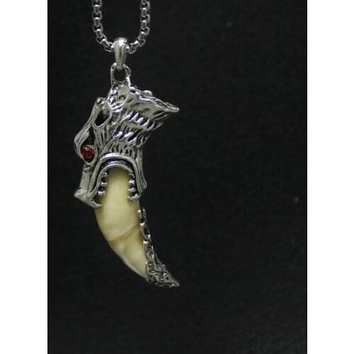 Mens Necklace Trendy Wolf Tooth Pendant Tribal Design Necklace Wolf Head Jewelry