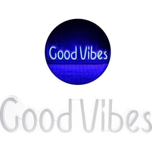 19.6" x 4.9" LED Good Vibes Night Lights USB Operated Neon Signs Good Vibes Words Wall Art Decoration Pink & Blue
