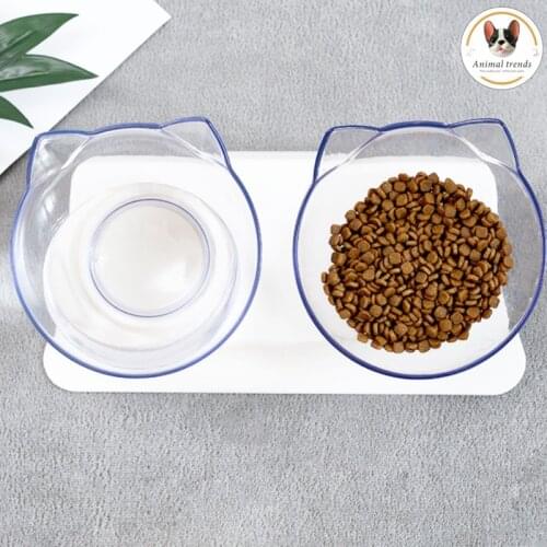 Non-slip Cat Bowls Double Pet Bowls Pet Feeding Cat Water Bowl For Cats Food Pet Bowl With Protection Cervical Transparent Cat