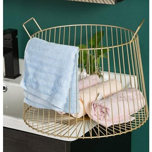 Nordic Cast Iron Metal Storage Basket Home Hotel Bathroom Dirty Clothes Laundry Basket Toy Sundries Basket Organizer-ABUX