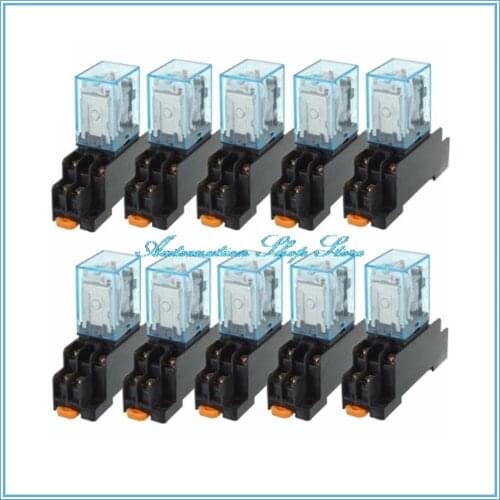 Brand New 10pcs DC12V 24V AC110V 220V 10A 8PIN Coil Power Relay DPDT LY2NJ HH62P With Socket Base