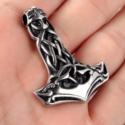 New Arrival Fashion Men Stainless Steel Europe Viking Pendant Necklace Chain Silver Color Pattern Thor Hammer Jewelry