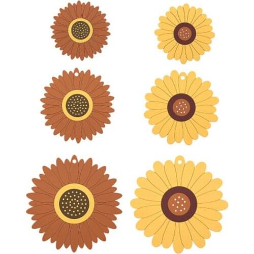 New Sunflower Insulation Placemat PVC Soft Rubber Environmentally Friendly Table Pot Mat Non-Slip Cup and Dish Mat, 6PCS